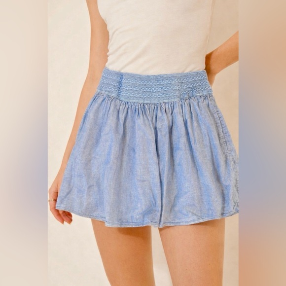 J. Crew Smocked Denim Chambray Skirt With Pockets L - Picture 2 of 9